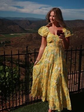 FREE PEOPLE Sundrenched Yellow Floral Maxi Dress L